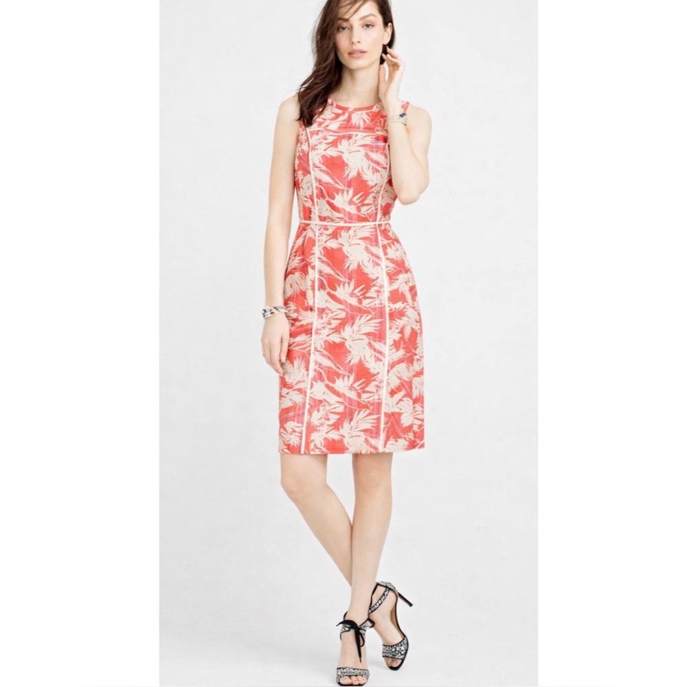 J. CREW | NWT $168 Sun Faded Tropical Sheath Dress in Neon Pink Palm, Size 6